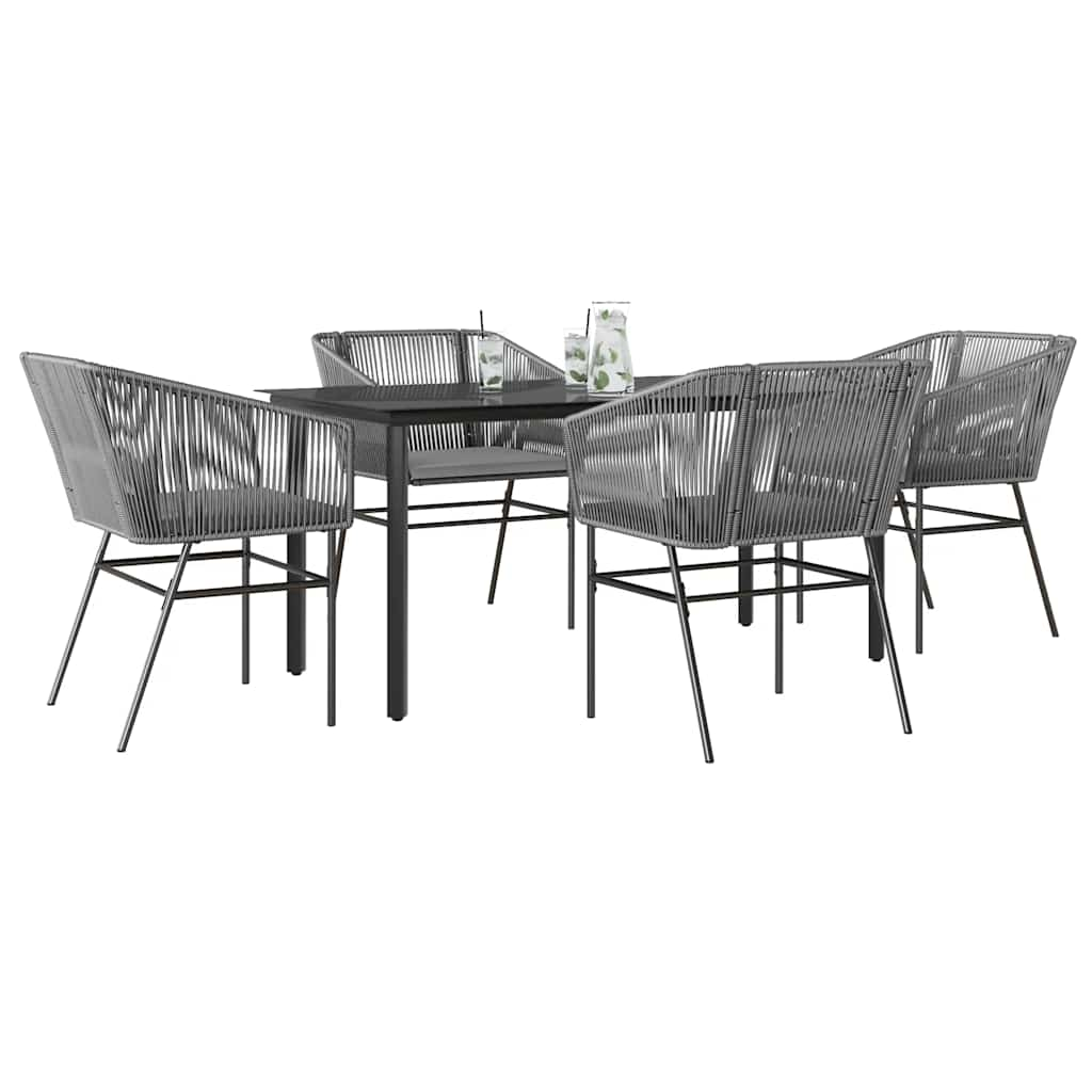 TopSellers-Garden Dining Set - 5 Piece Grey Poly Rattan with Cushions