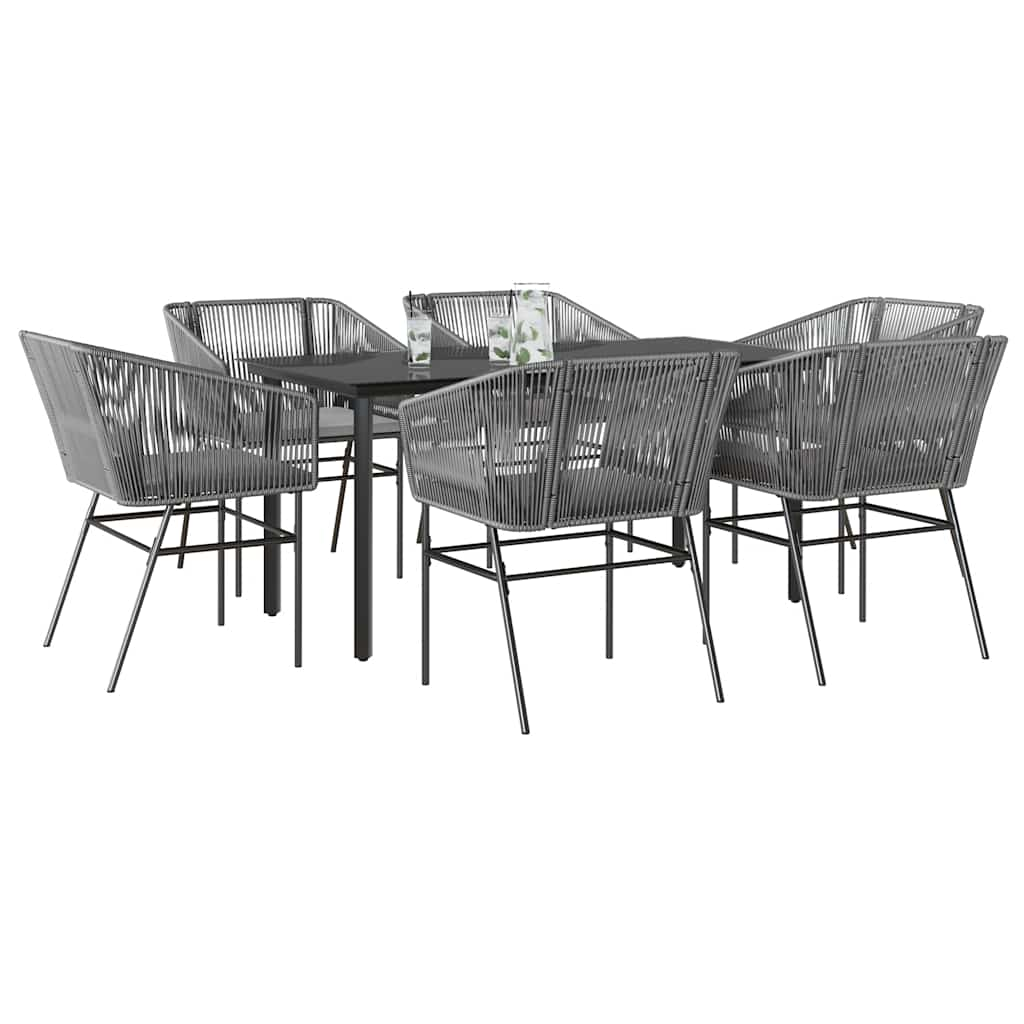 TopSellers-Garden Dining Set - 7 Piece Grey Poly Rattan with Cushions