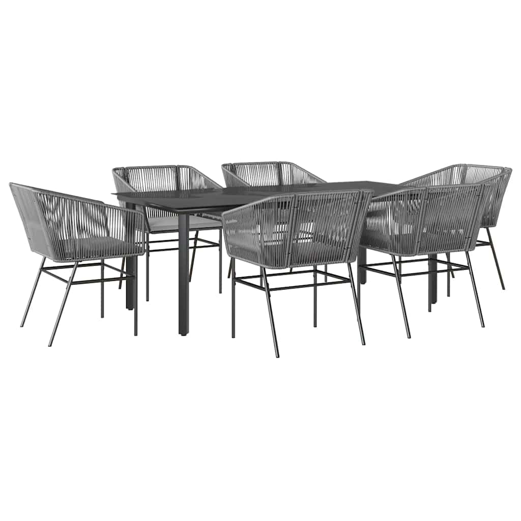 Thumbnail - vidaXL 7-tlg. Garten-Essgruppe mit Kissen Grau Poly Rattan Glas