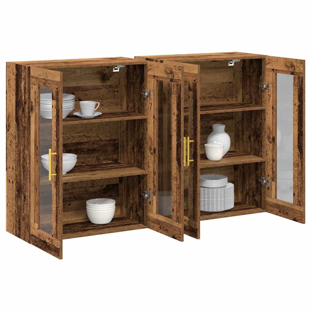 vidaXL Muurhangende Kasten 2 Stuks Oud Hout 69,5 x 34 x 90 cm Gelaagd Hout