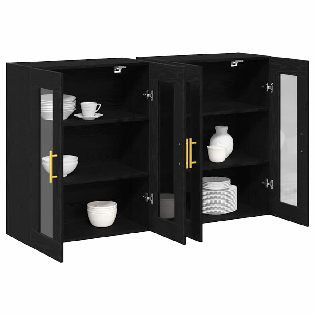 vidaXL Wandkasten Set van 2 Zwart Eiken 69,5 x 34 x 90 cm Engineered Wood