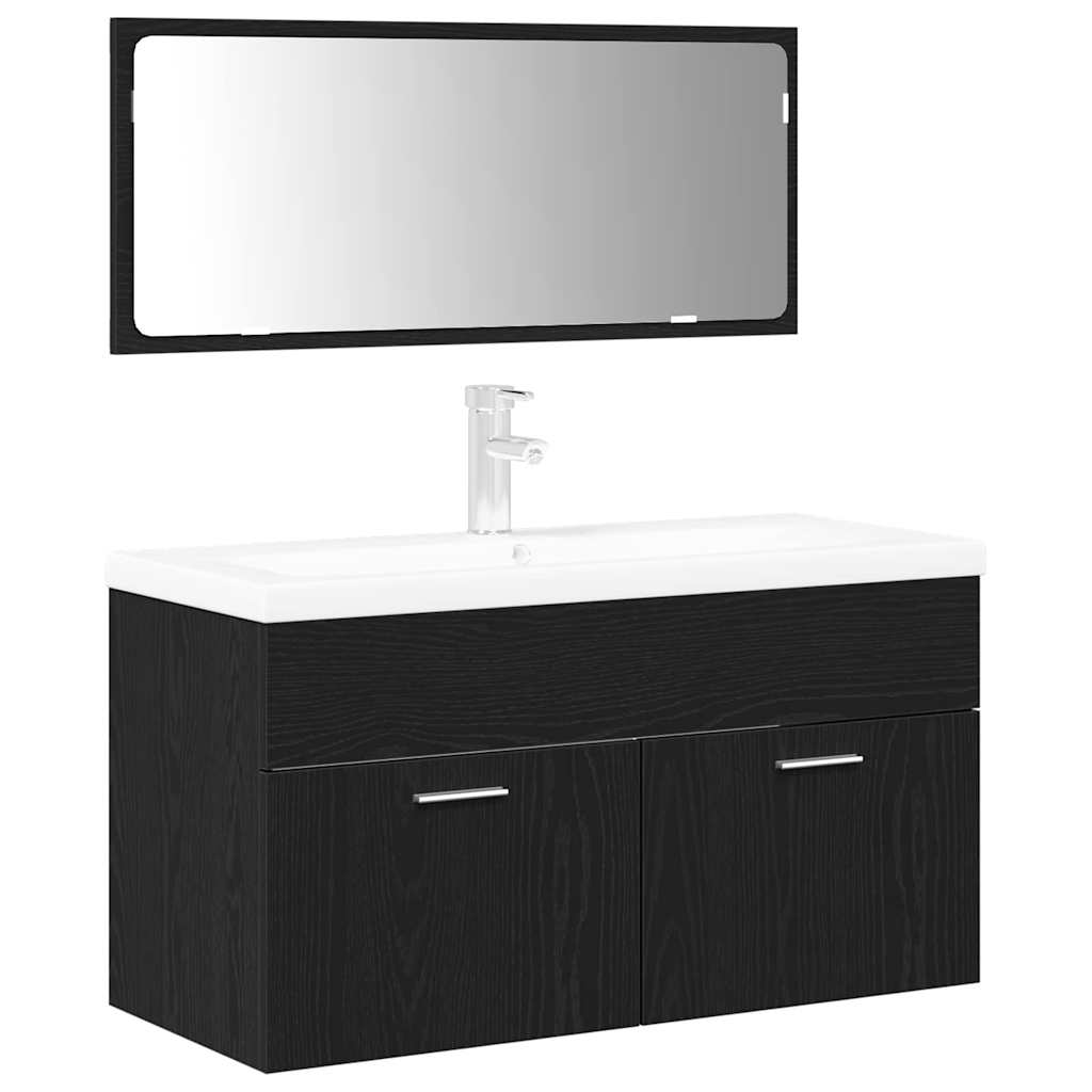 Kylpyhuonekalustesarja ovella 3 pcs Musta tammi. 90×38.5x46cm