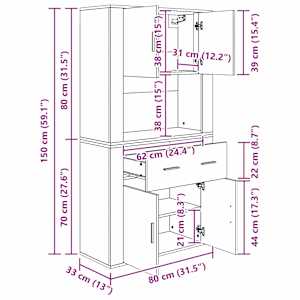 Highboard Staré dřevo 80 x 33 x 150 cm Kompozitní dřevo - obrázek 13
