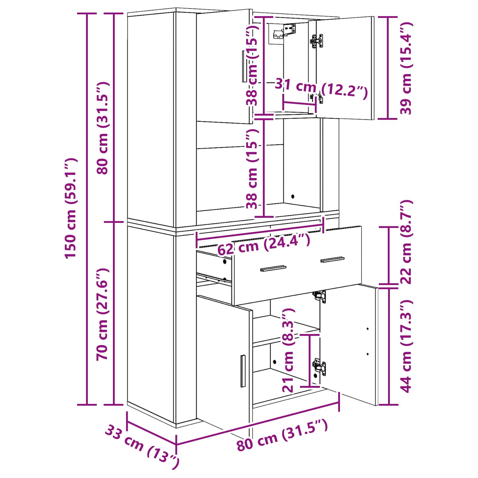 Highboard Černý dub 80 x 33 x 150 cm Kompozitní dřevo - obrázek 14