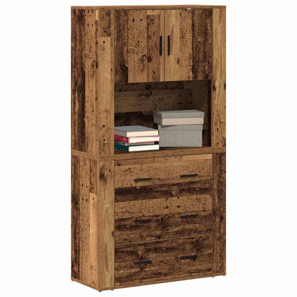 vidaXL Hoge kast 80x33x150 cm bewerkt hout oud houtkleurig