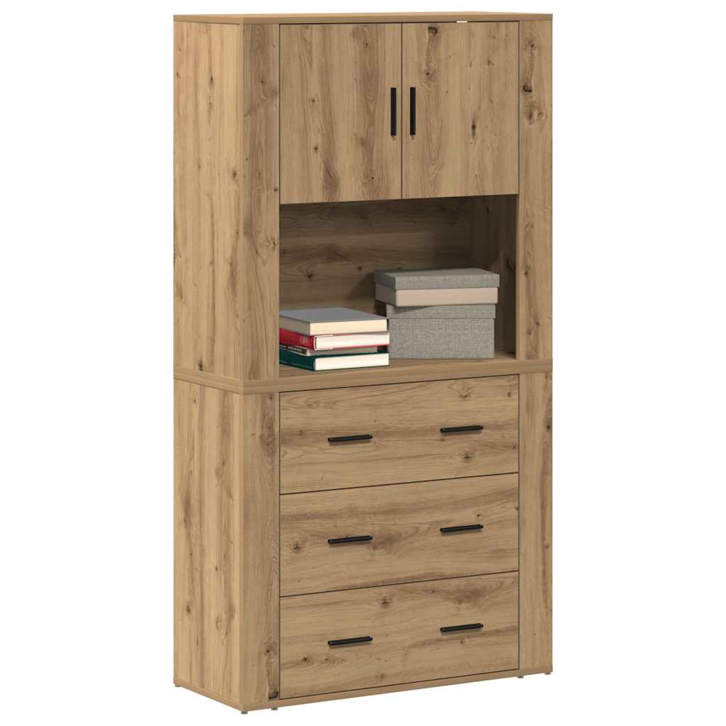 vidaXL Hoge Kast artisanaal eikenkleurig 80 x 33 x 150 cm Bewerkt hout