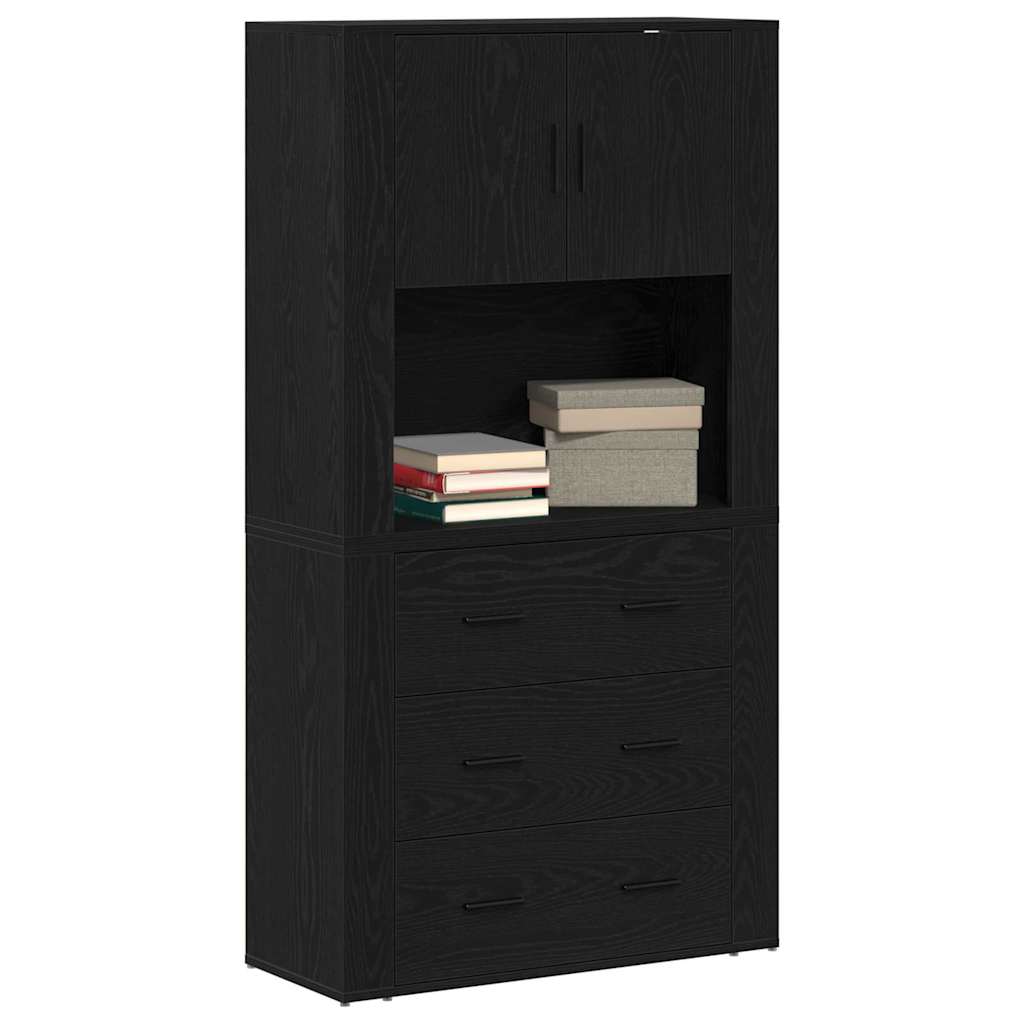 vidaXL Hoge kast 80x33x150 cm bewerkt hout zwart eikenkleurig
