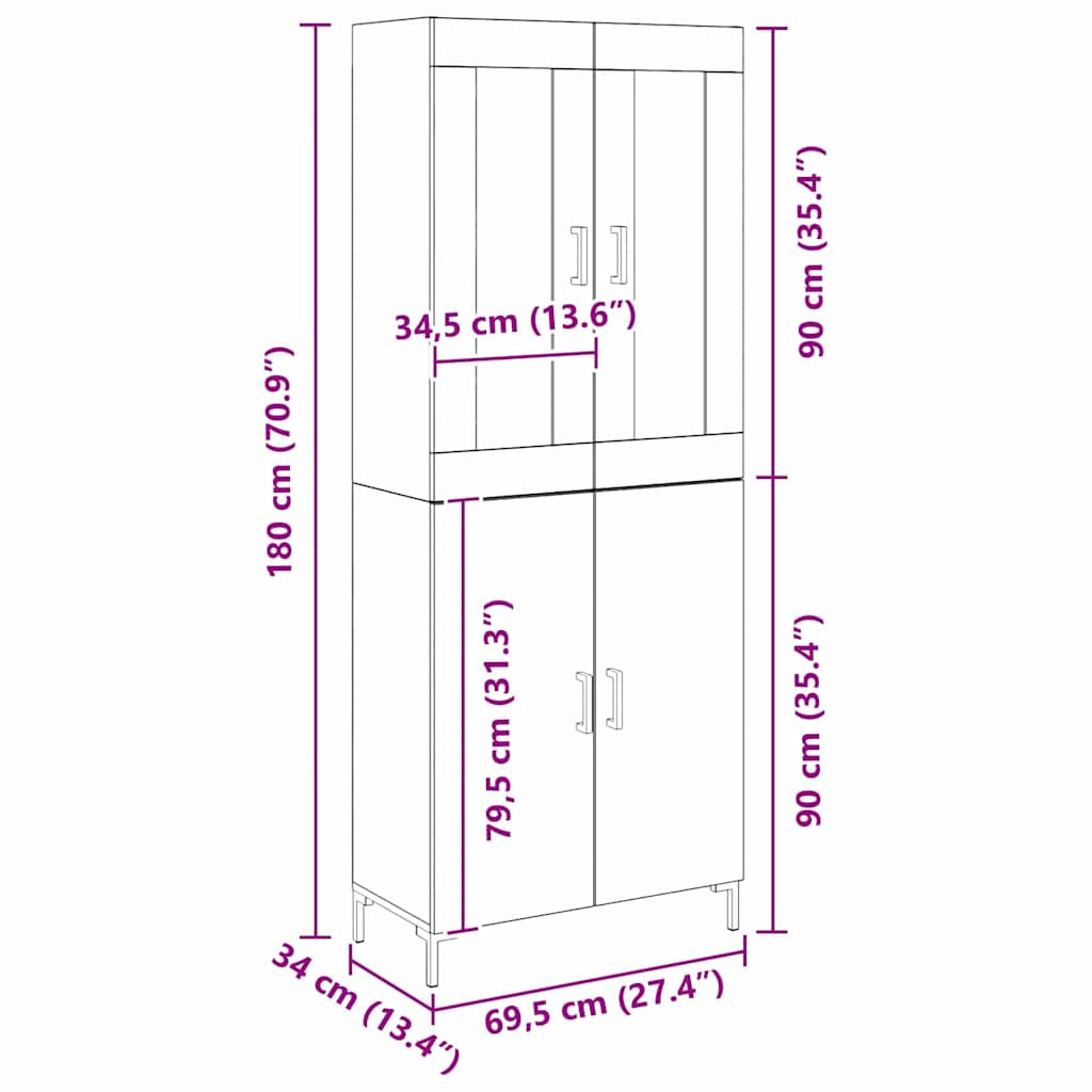 Visok predalnik 2 pcs artisan hrast 69,5 x 34 x 180 cm - slika 13