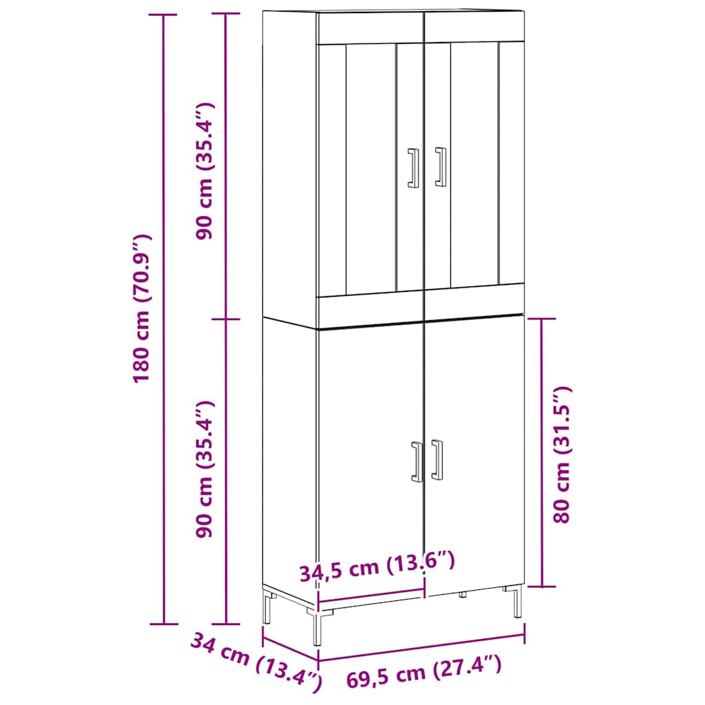 Vysoký bufet 2 pcs Černý dub 69,5 x 34 x 180 cm - obrázek 14