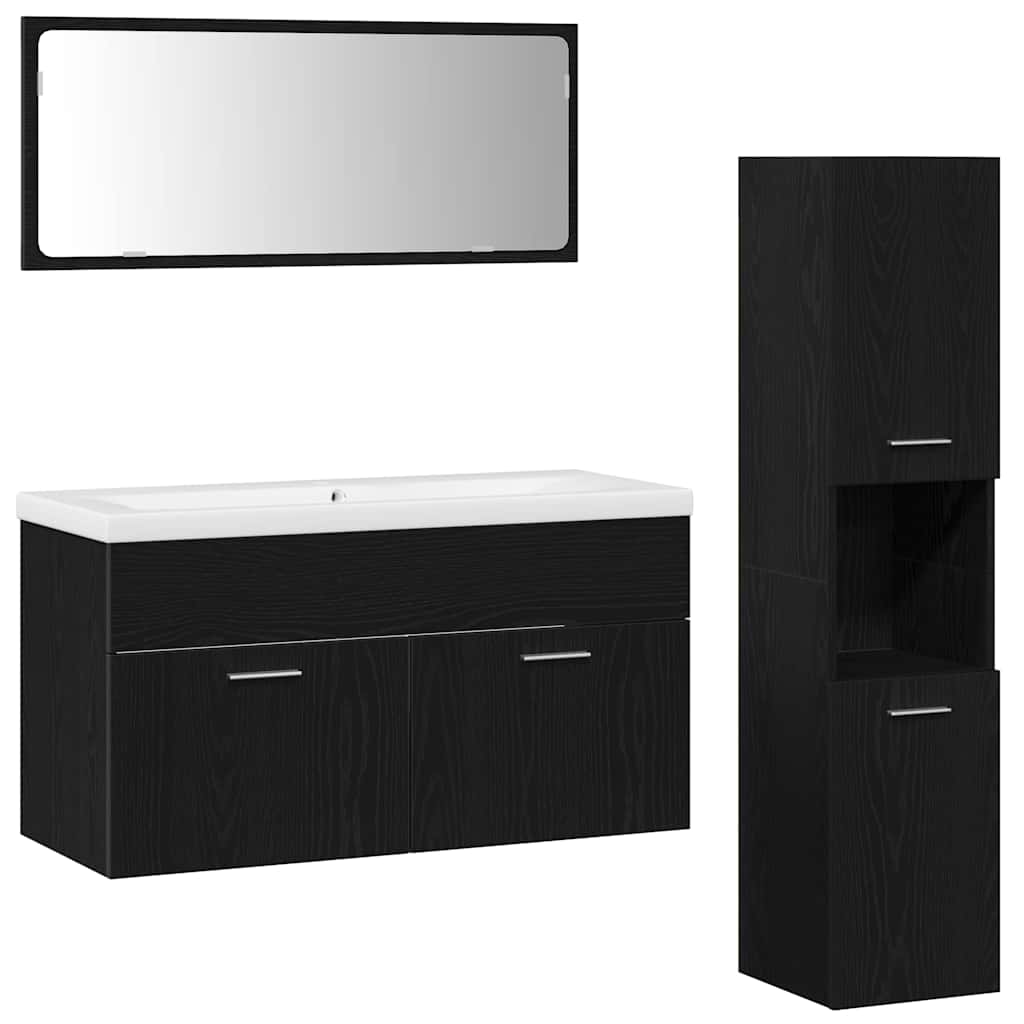 Kylpyhuonekalustesarja 4 pcs Musta tammi. 90 x 38.5 x 46 cm