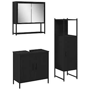 vidaXL Vannitoa m&ouml;&ouml;bleset 3 tk Must 33 x 33 x 113,5 cm Tehispuit