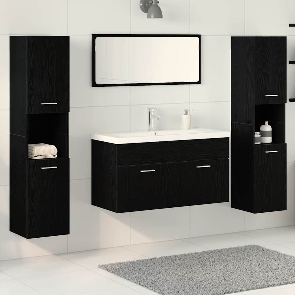 vidaXL Set de mobilier pentru baie 5 pcs Stejar Negru 30 x 30 x 130 cm