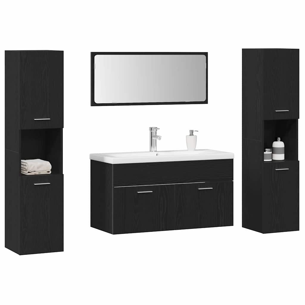 vidaXL Badkamer Meubel Set 5 pcs Zwart Eiken 30 x 30 x 130 cm
