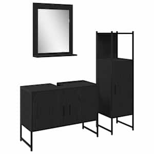 vidaXL Vannitoa m&ouml;&ouml;bleset 3 tk Must 33 x 33 x 113.5 cm Tehispuit