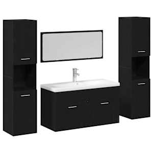 vidaXL Vannitoa m&ouml;&ouml;bleset 4 tk Must tamm 30 x 30 x 130 cm Tehispuit