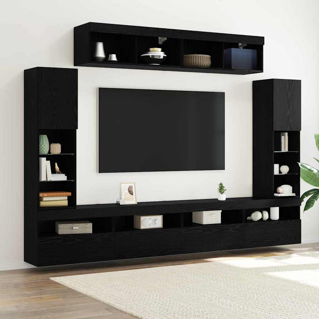 8-teilige TV-Wandeinheiten mit LED Schwarze Eiche Kunststoffholz