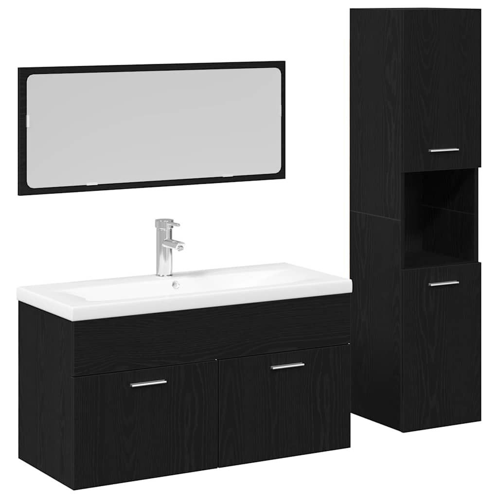 vidaXL Set de mobilier pentru baie Pe perete cu ușă 2 pcs Stejar Negru