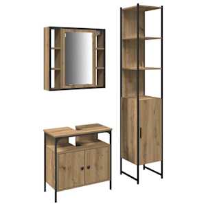 vidaXL Vannitoa m&ouml;&ouml;bleset 3 tk K&auml;sit&ouml;&ouml;puu 33 x 33 x 185,5 cm Tehispuit