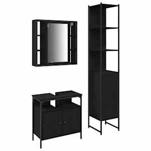 vidaXL Vannitoa m&ouml;&ouml;bleset 3 tk Must tamm 33 x 33 x 185,5 cm Tehispuit