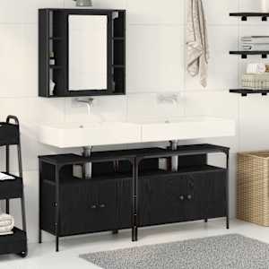 Enote za umivalnike v kopalnici 3 pcs Črna Konstruiran les