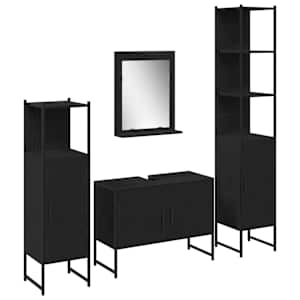 vidaXL Vannitoa m&ouml;&ouml;bleset 4 tk Must 33 x 33 x 185,5 cm Tehispuit