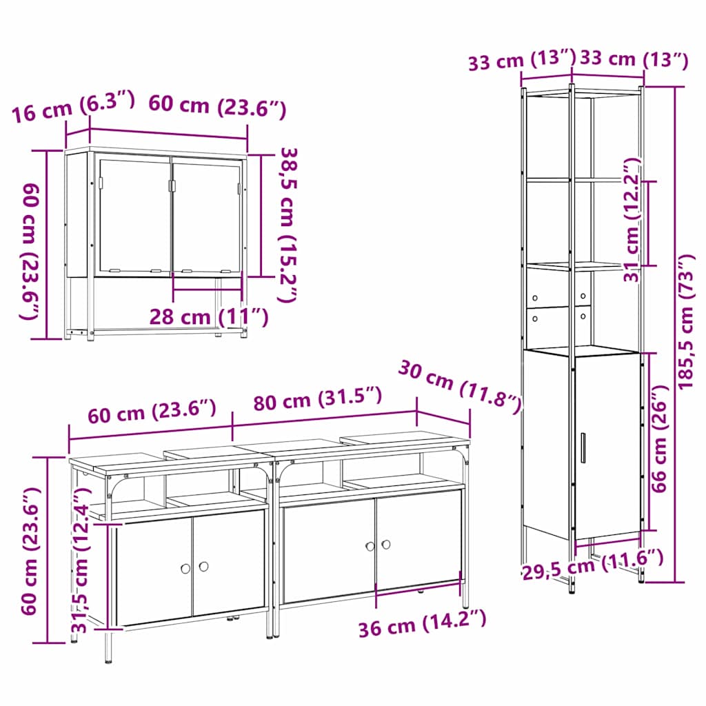 Sada koupelnového nábytku 4 pcs dub artisan Kompozitní dřevo - obrázek 18