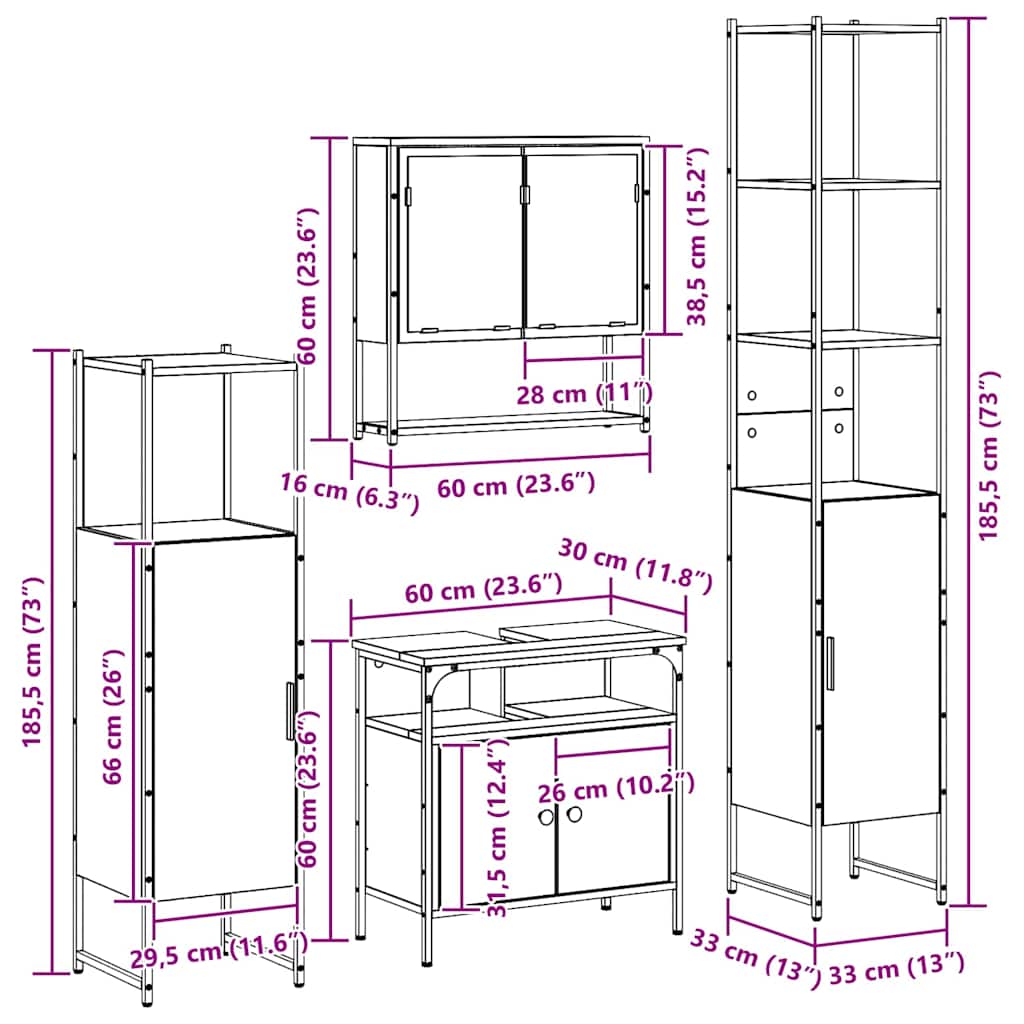 Sada koupelnového nábytku 4 pcs Černý dub kompozitní dřevo - obrázek 16