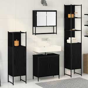Komplet pohištva za kopalnico 4 pcs Črna Konstruiran les