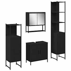 vidaXL Vannitoa m&ouml;&ouml;bleset 4 tk Must 33 x 33 x 185,5 cm Tehispuit