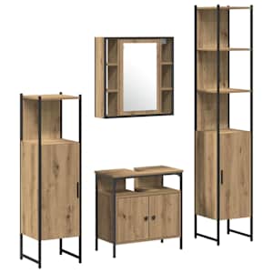 vidaXL Vannitoa m&ouml;&ouml;bleset 4 tk K&auml;sit&ouml;&ouml;puu 33 x 33 x 185,5 cm Tehispuit