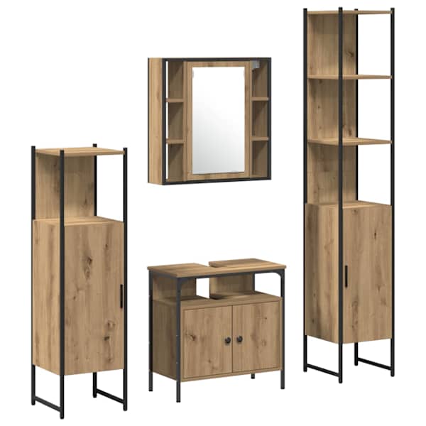 vidaXL Vannitoa m&ouml;&ouml;bleset 4 tk K&auml;sit&ouml;&ouml;puu 33 x 33 x 185,5 cm Tehispuit