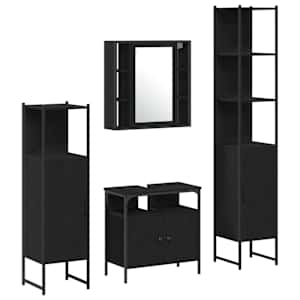 vidaXL Vannitoa m&ouml;&ouml;bleset 4 tk Must tamm 33 x 33 x 185,5 cm Tehispuit