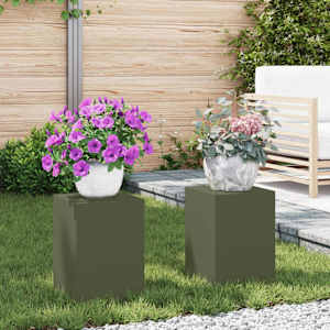 Stojan na rostliny 2 pcs Olivově zelená 24 x 24 x 35 cm Ocel - obrázek 1