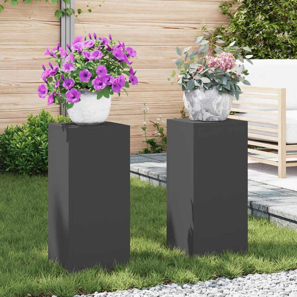 Supports de Plantes Outdoor Colonne 2 pcs Noir 24x24x55 cm Acier
