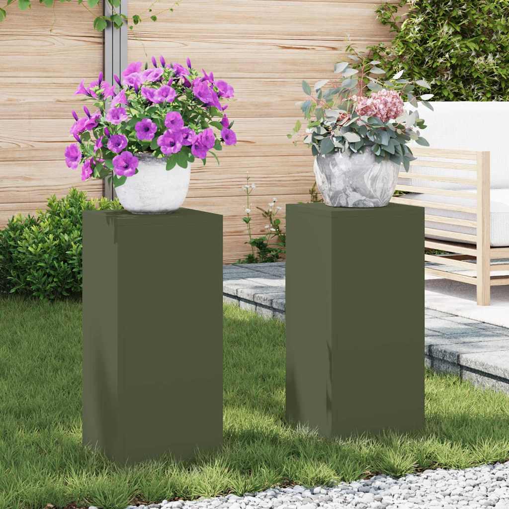 Supports de Plantes Extérieurs Pillar 2 pcs Vert Olive 24x24x55 cm Acier