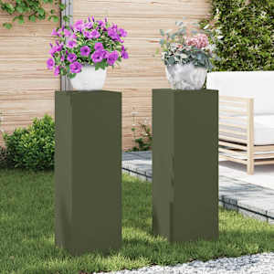 Stojan na rostliny 2 pcs Olivově zelená 24 x 24 x 75 cm Ocel - obrázek 1