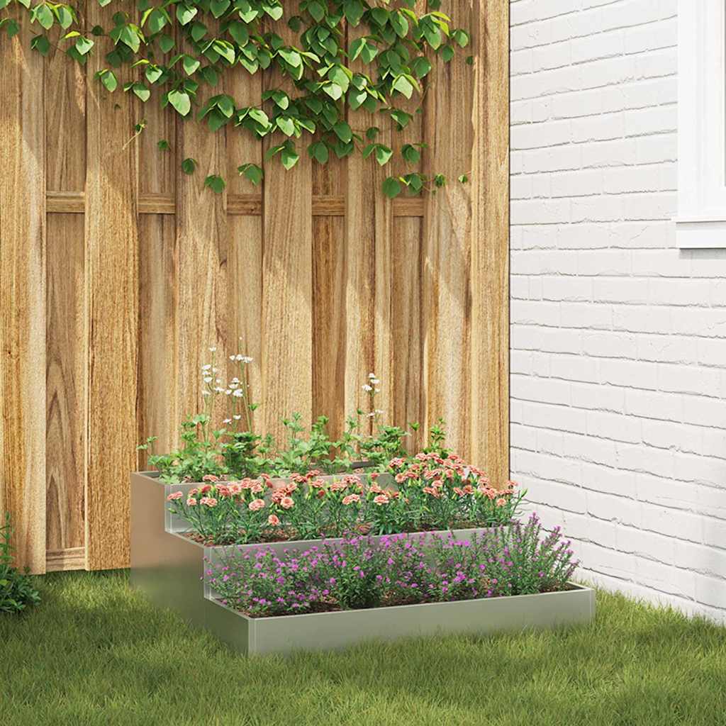 Haveplanter 3-niveau 90x90x35 cm Galvaniseret Stål