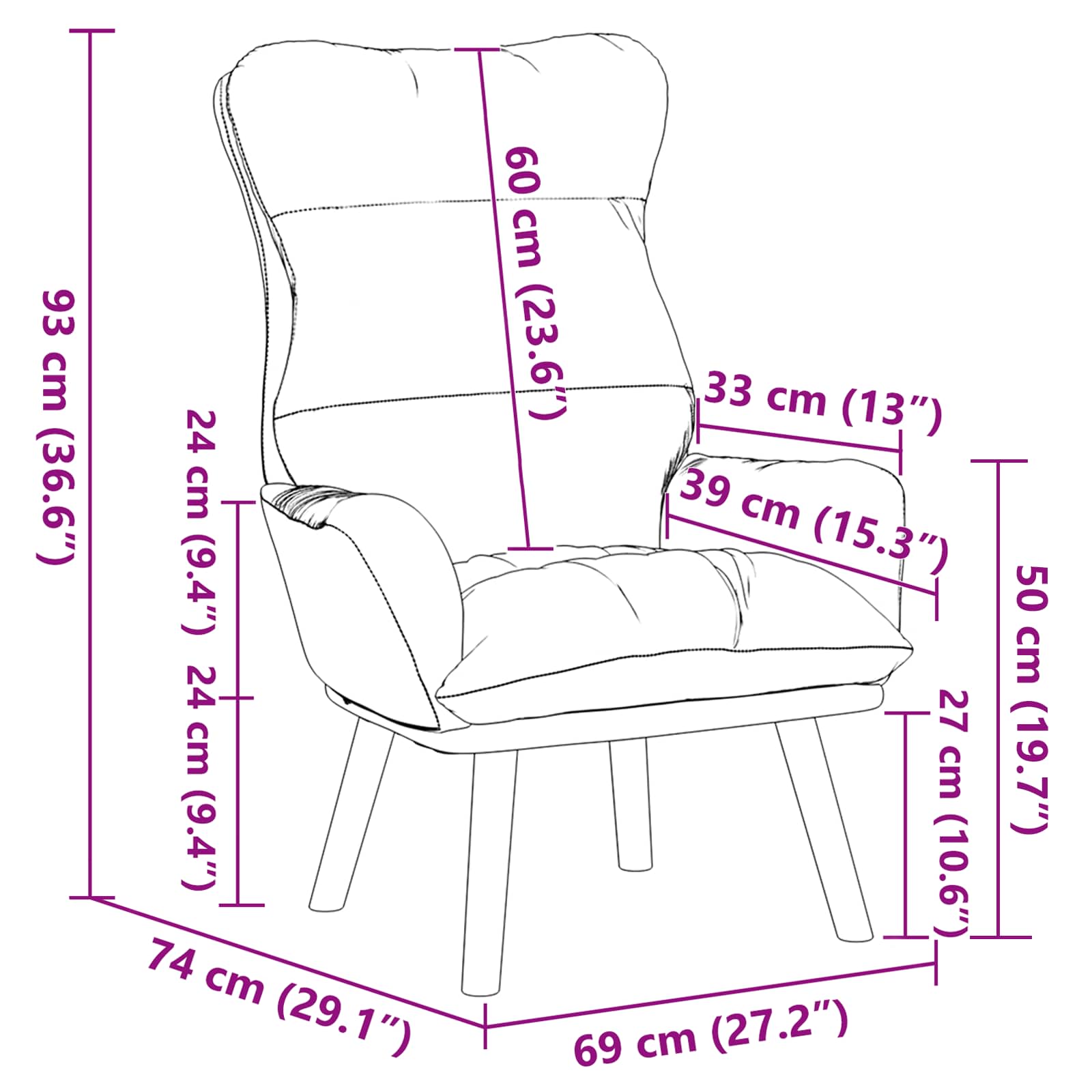 atpūtas krēsls Zila 69 x 74 x 93 cm Samts