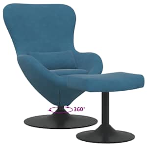 Vajíčková židle s podnožkou with Footstool Modrá samet - obrázek 8