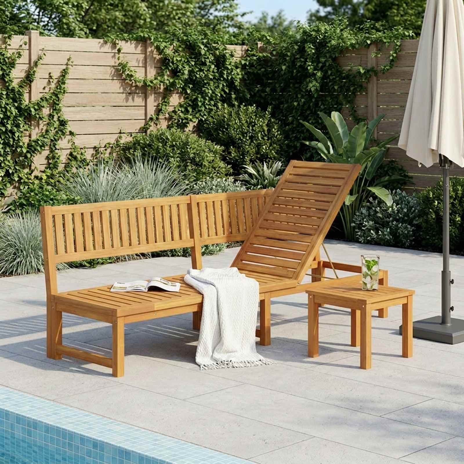 vidaXL Solstol Reclining Olivenatur 200 x 57 x 75cm Massivt akaciatr&auml;