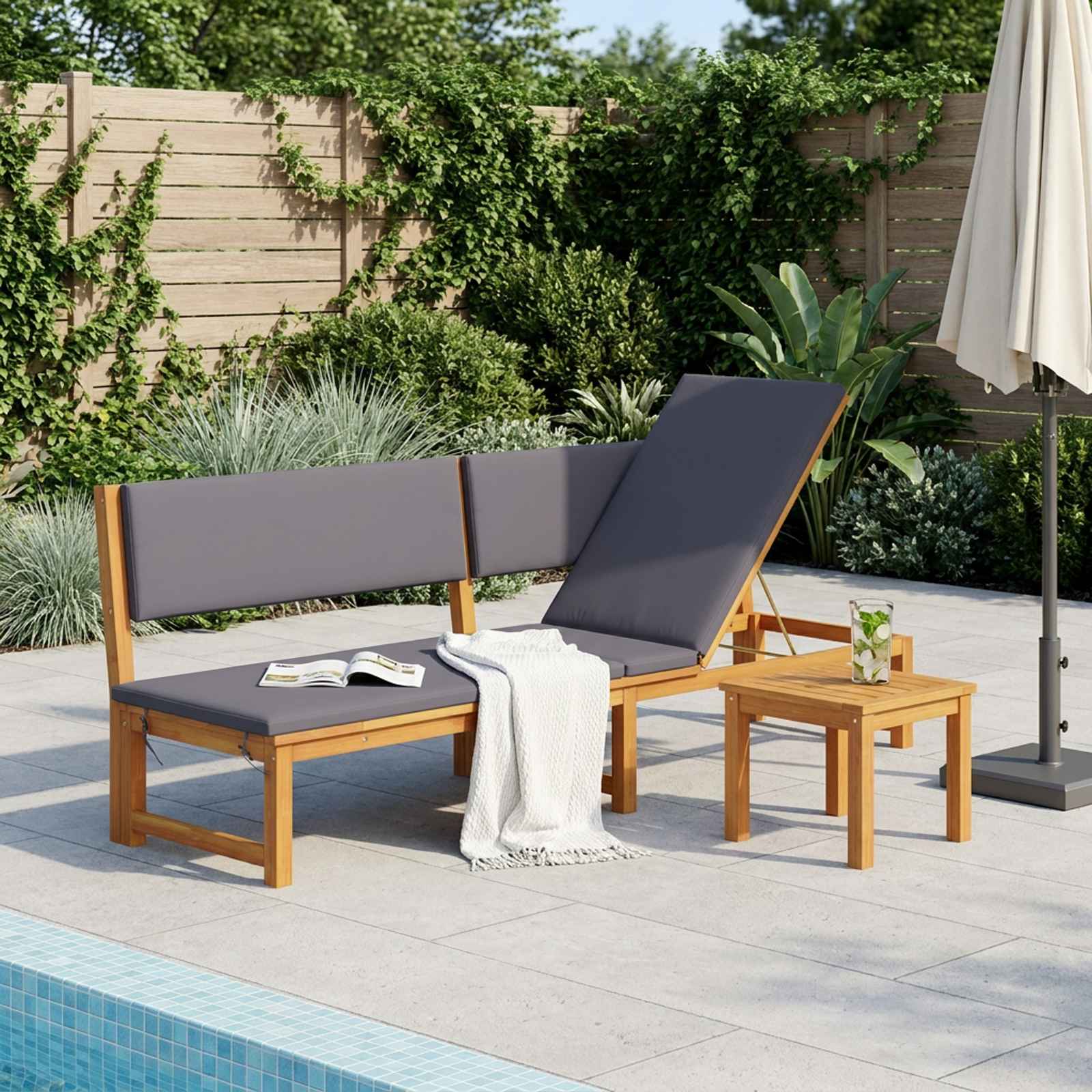 vidaXL Șezlong Ulei Natural 200 x 57 x 75cm Lemn masiv de acacia