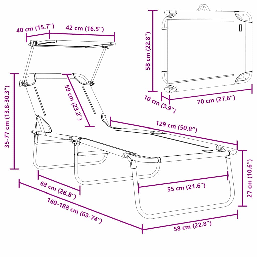 Sauļošanās krēsls 2 pcs Sarkana 58 x 188 x 77cm Poliesters