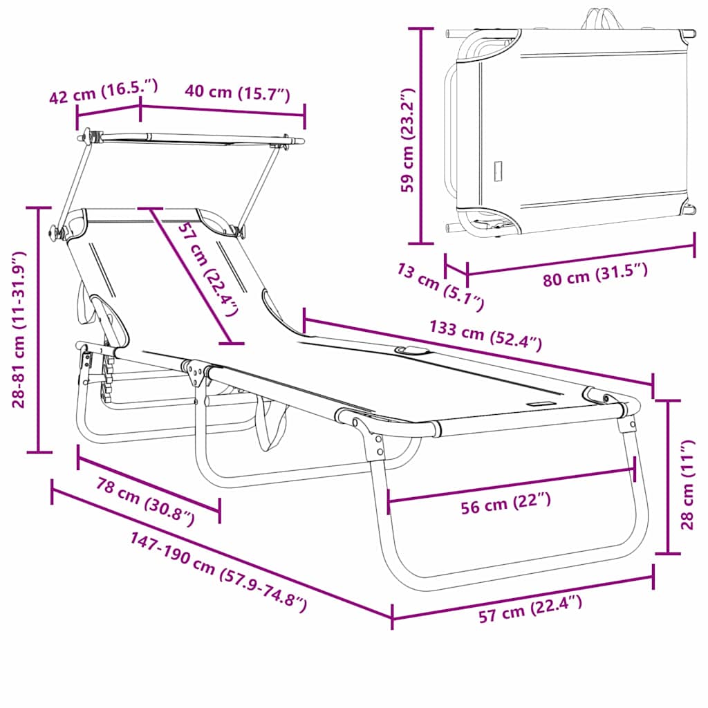Skládací lehátko 2 pcs Vícebarevný 190 x 57 x 81 cm oxford - obrázek 13