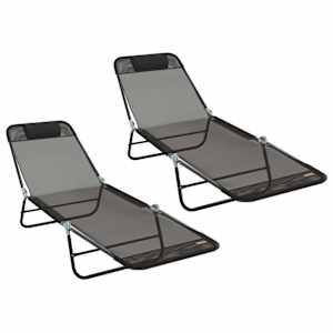 Skládací lehátko 2 pcs Černá 182 x 55 x 85,5 cm Textilen - obrázek 2