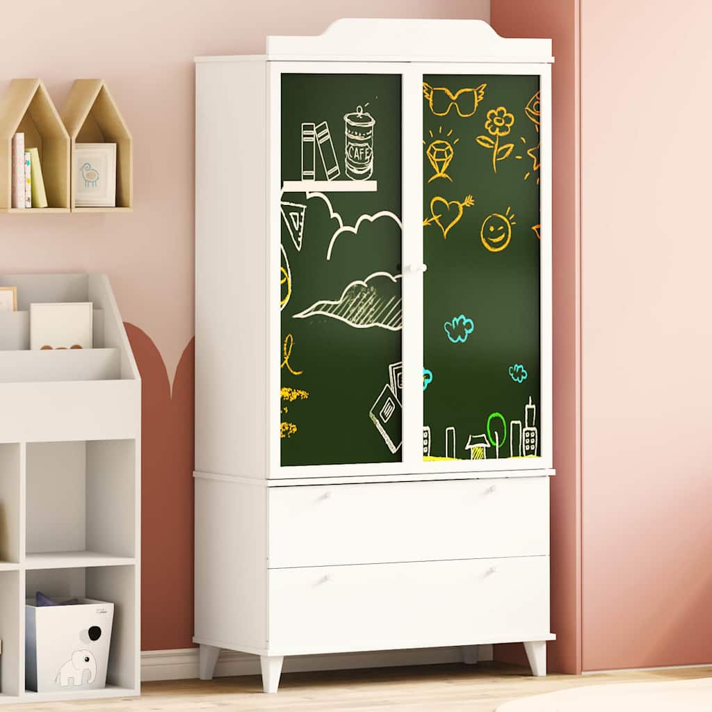 vidaXL Kreidetafel Kleiderschrank mit Schubladen Weiß Holzwerkstoff