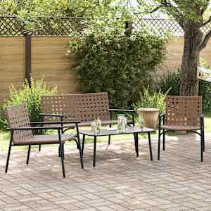 Komplet za jedilnico v vrtu 4 pcs Rjava poli ratan