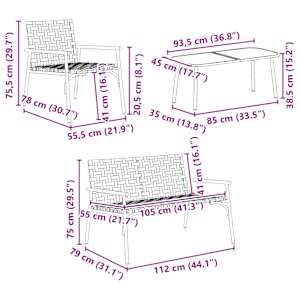 Zahradní jídelní souprava 4 pcs Hnědá polyratan - obrázek 11