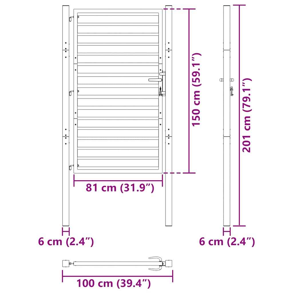 Patio Gate Lockable Black 39.4x59.1" Aluminium vidaXL