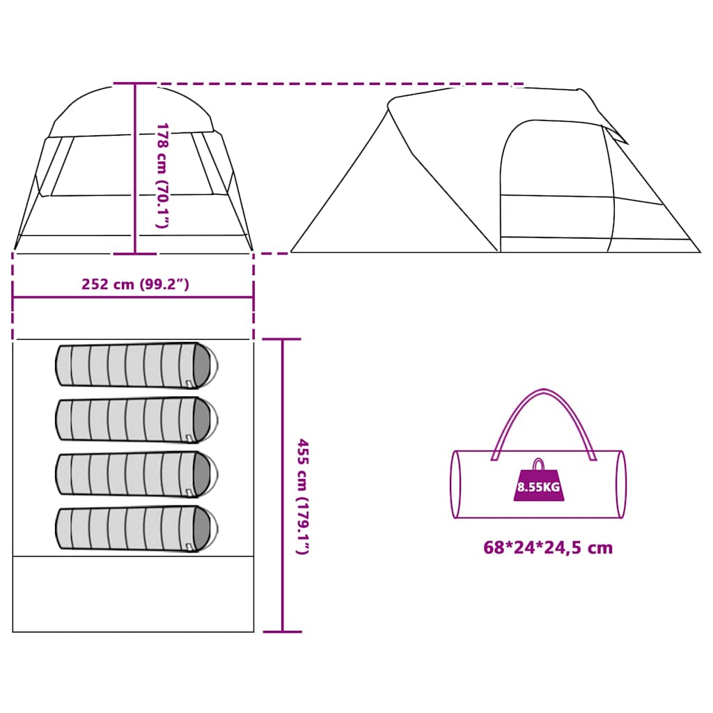 Šotor z dome s streho Siva in oranžna 455 x 252 x 178 cm - slika 11