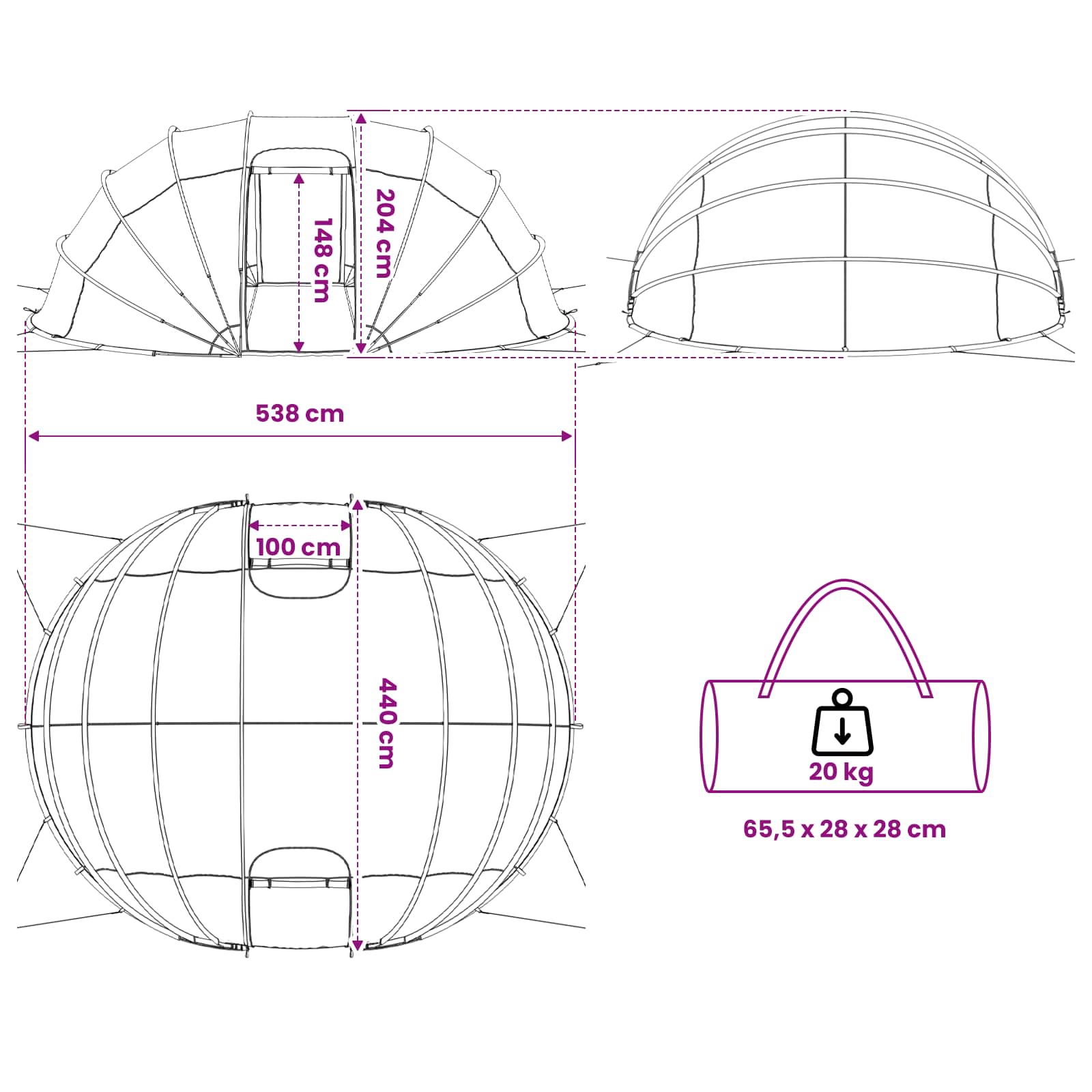 Zwembad Tent Koepel 538 x 440 x 204 cm Transparant image 13